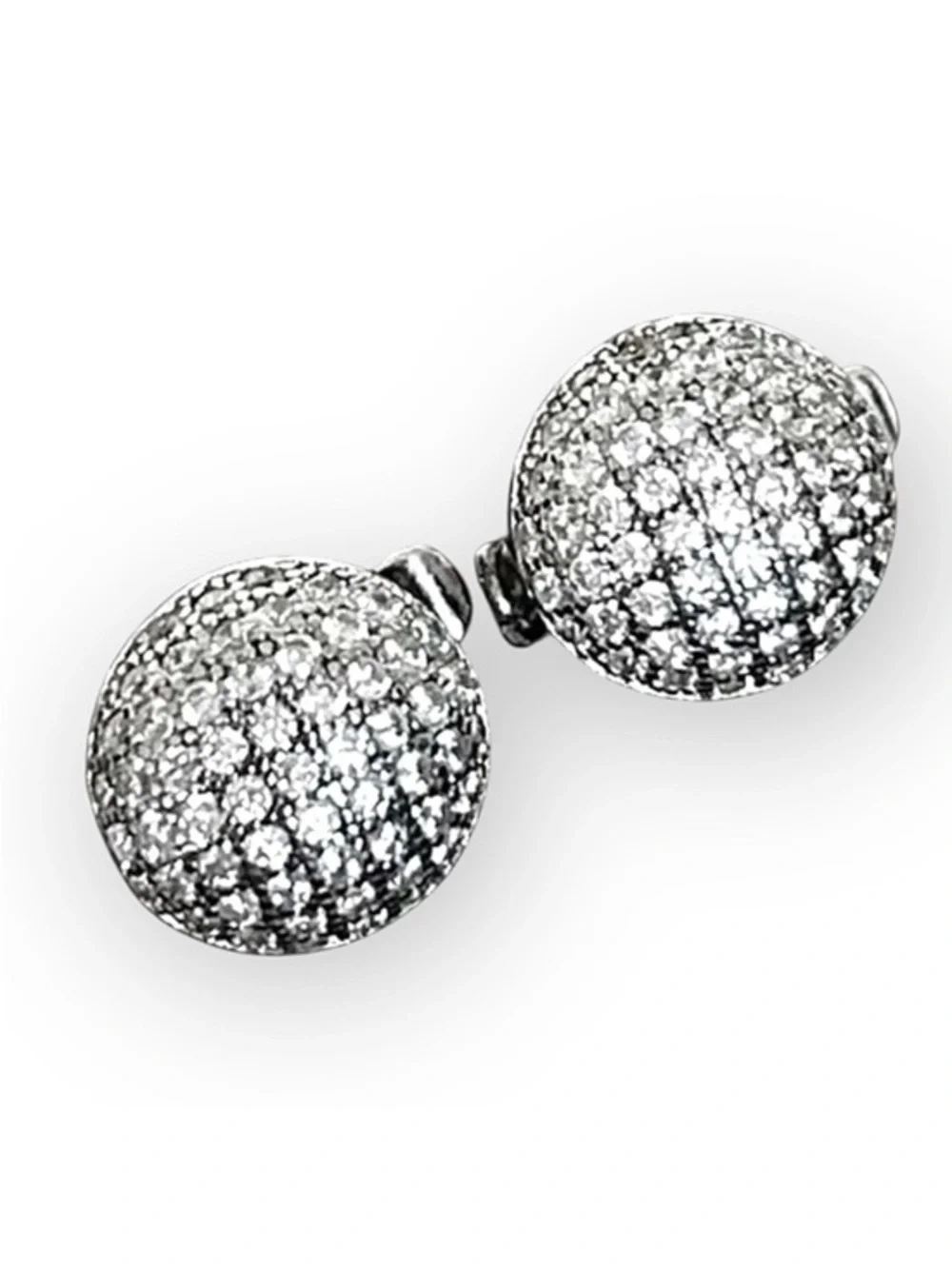 NWT Sterling Silver Pavé Crystal Button Earrings